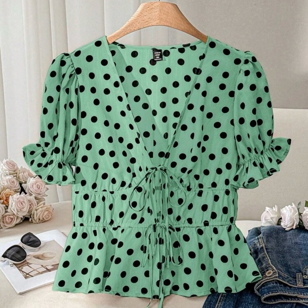 Green Polka Dot Women's Top from Shein
